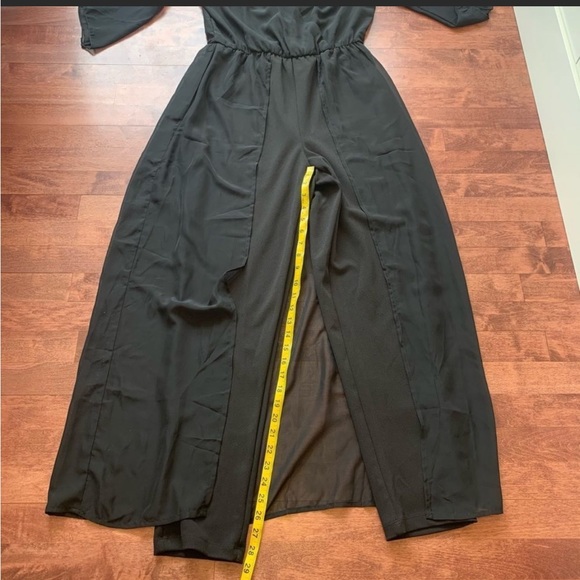 Lace Detail Jumpsuit with Chiffon Overlay - Picture 2 of 9